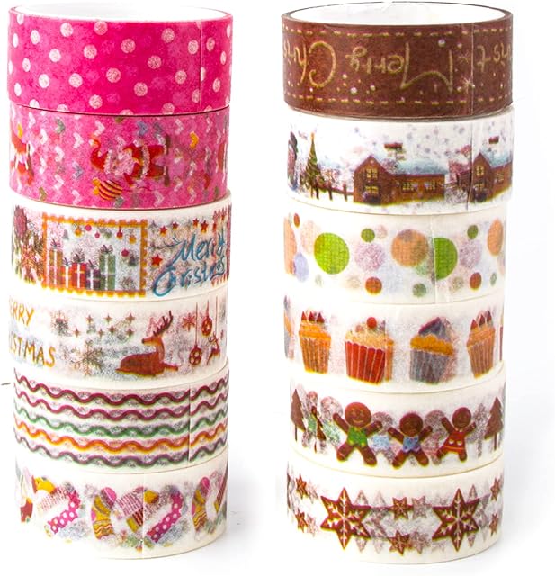 GWAWG 12 Rolls Washi Tape Set Decorative Tape Craft Supplies for DIY, Bullet Journal, Craft, Gift Wrapping, Scrapbooking