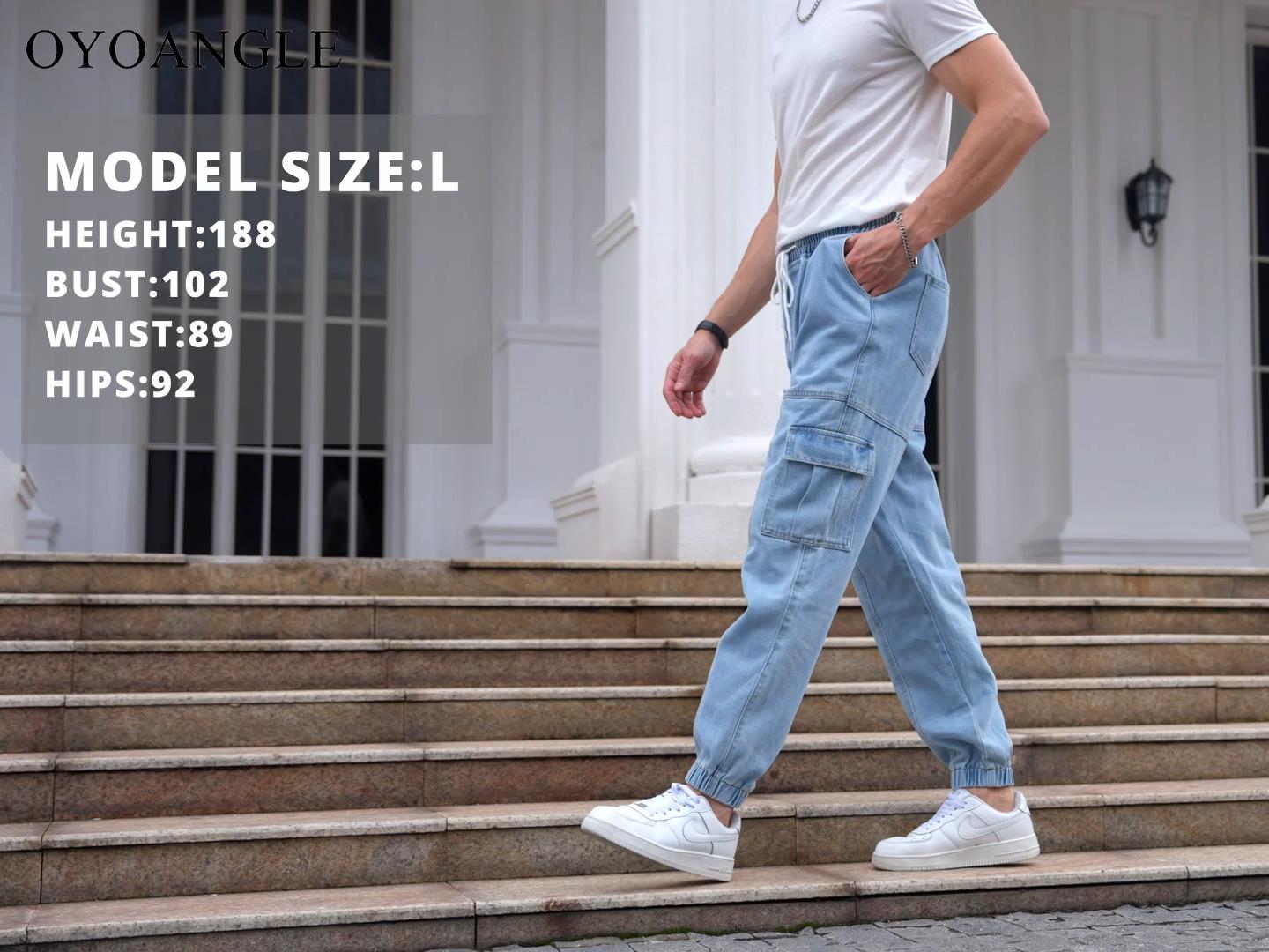 OYOANGLE Men's Drawstring Waist Flap Pocket Jogger Cargo Pants