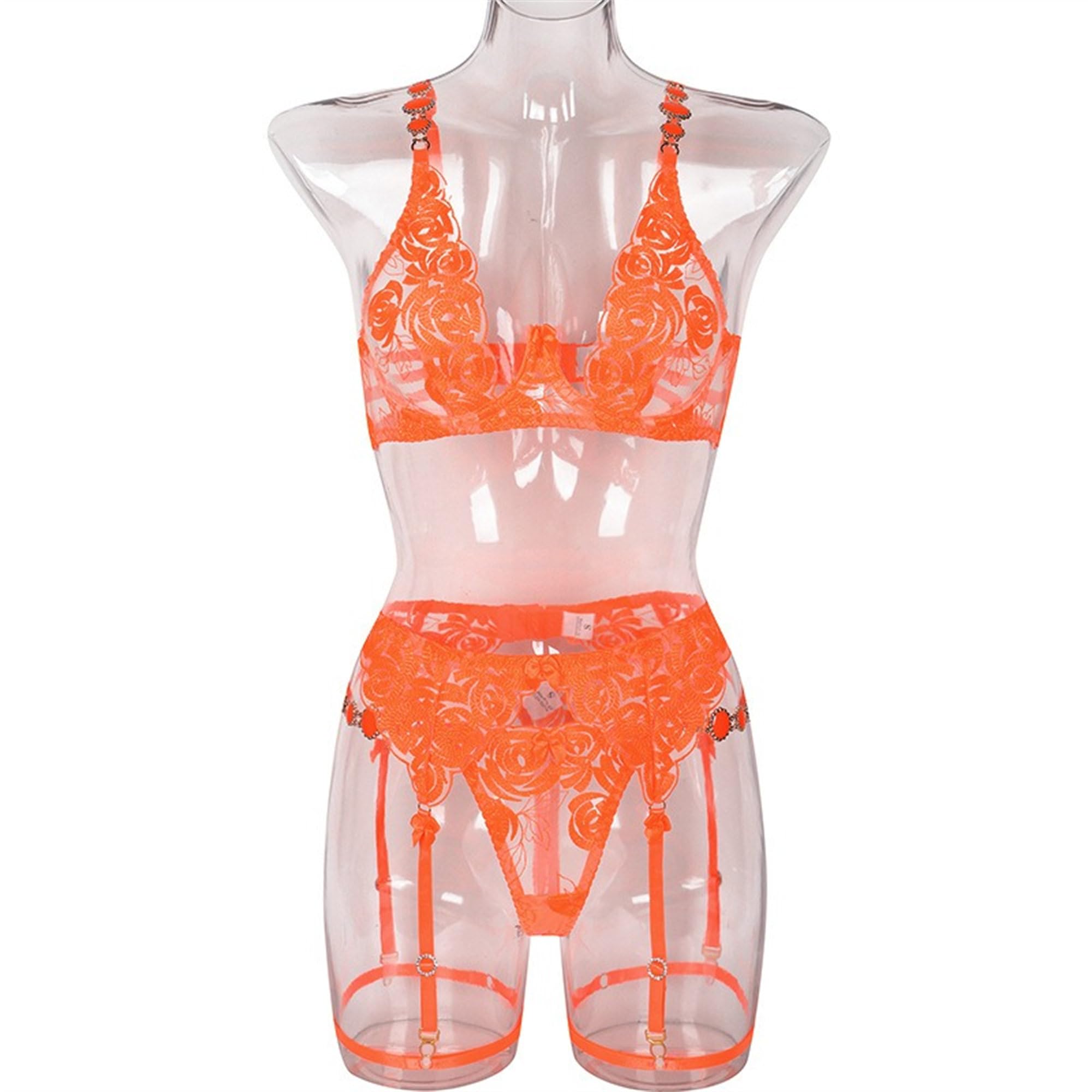Conjunto de lencería transparente de malla bordada para mujer sujetador de liga con bragas transparente sujetador con armaduras sexy con tirantes