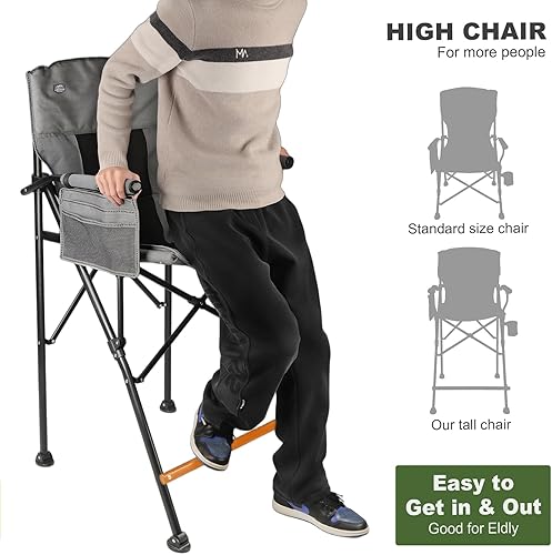Miniatura 5 de LANMONTAIN Extra Tall Folding Camping Chairs,30.7'' Seat Height Portable Hard Arm Bar Chairs wCup Holder,Side Mesh Pocket and Footrest,Heavy Duty