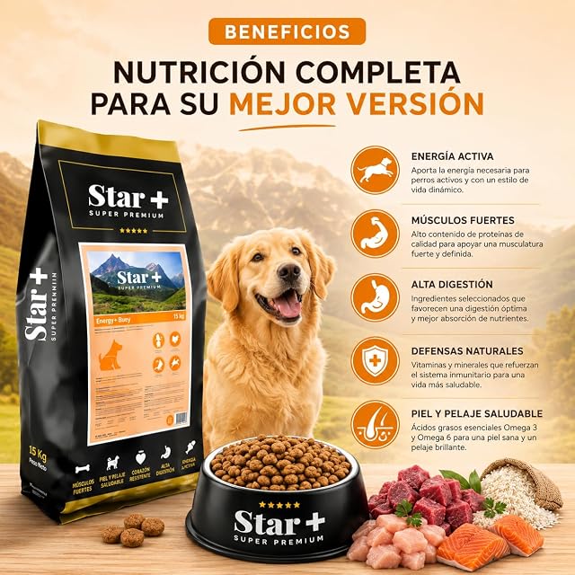 Foto 3 de 7 de POPAS Star+ Pienso para Perros Adultos, Buey y Pollo, con Atún y Salmón, 30% Proteína, Alta Energía