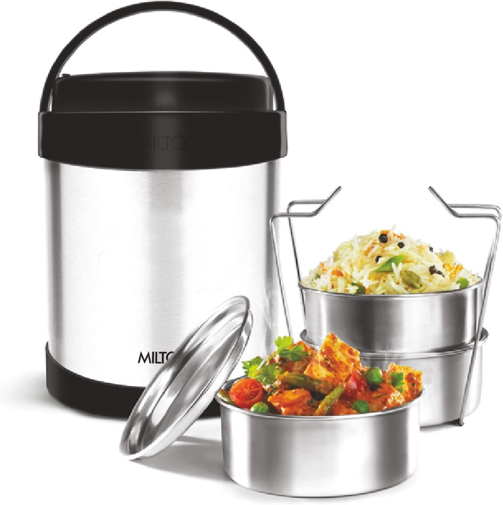 Royal 3 Stainless Steel Containers with 600 ml Each, PU Insulated, Hot & Cold Leak Proof Lunch Box for Office, College, Picnic, Silver