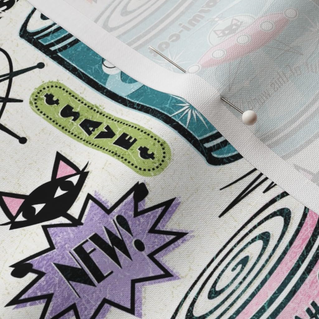 Spoonflower Fabric - Vintage Cat Food Retro Cats Fifties Atomic Printed on Petal Signature Cotton Fabric by The Yard - Sewing Quilting Apparel Crafts Decor
