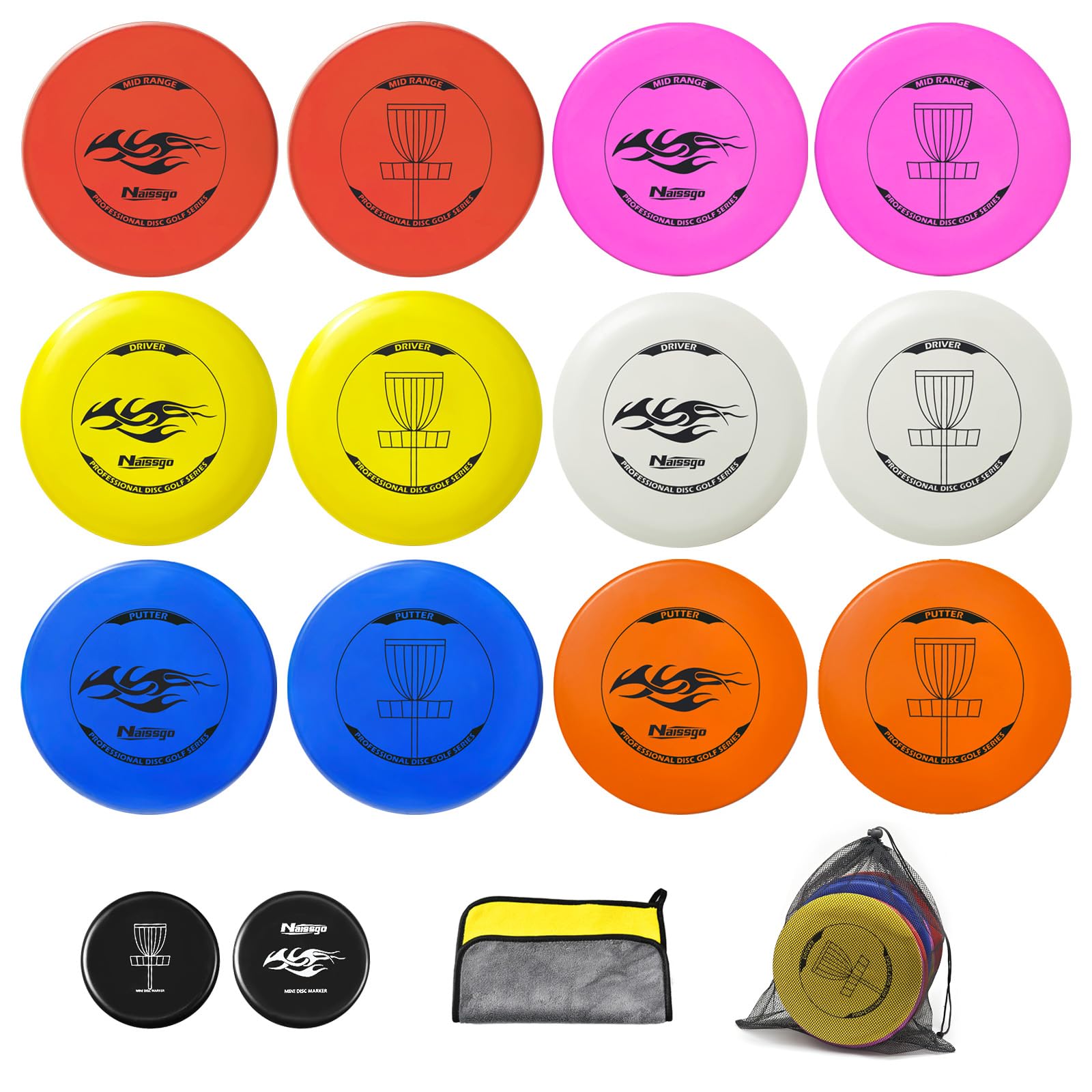 12 Stück Profi Disc Golf Scheiben Erwachsene, Driver Midrange Putter Set mit Standard-Gewicht für Wettkampf, Training & Disc Golf Sportanlage