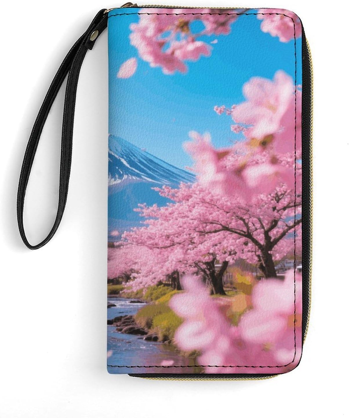 Snowy Fuji & Pink Bloom PU Leather Stylish Wallet