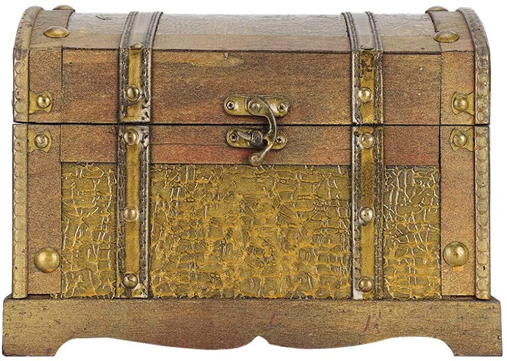 Coffre au trésor rétro en bois de 24cm pour rangement et décoration