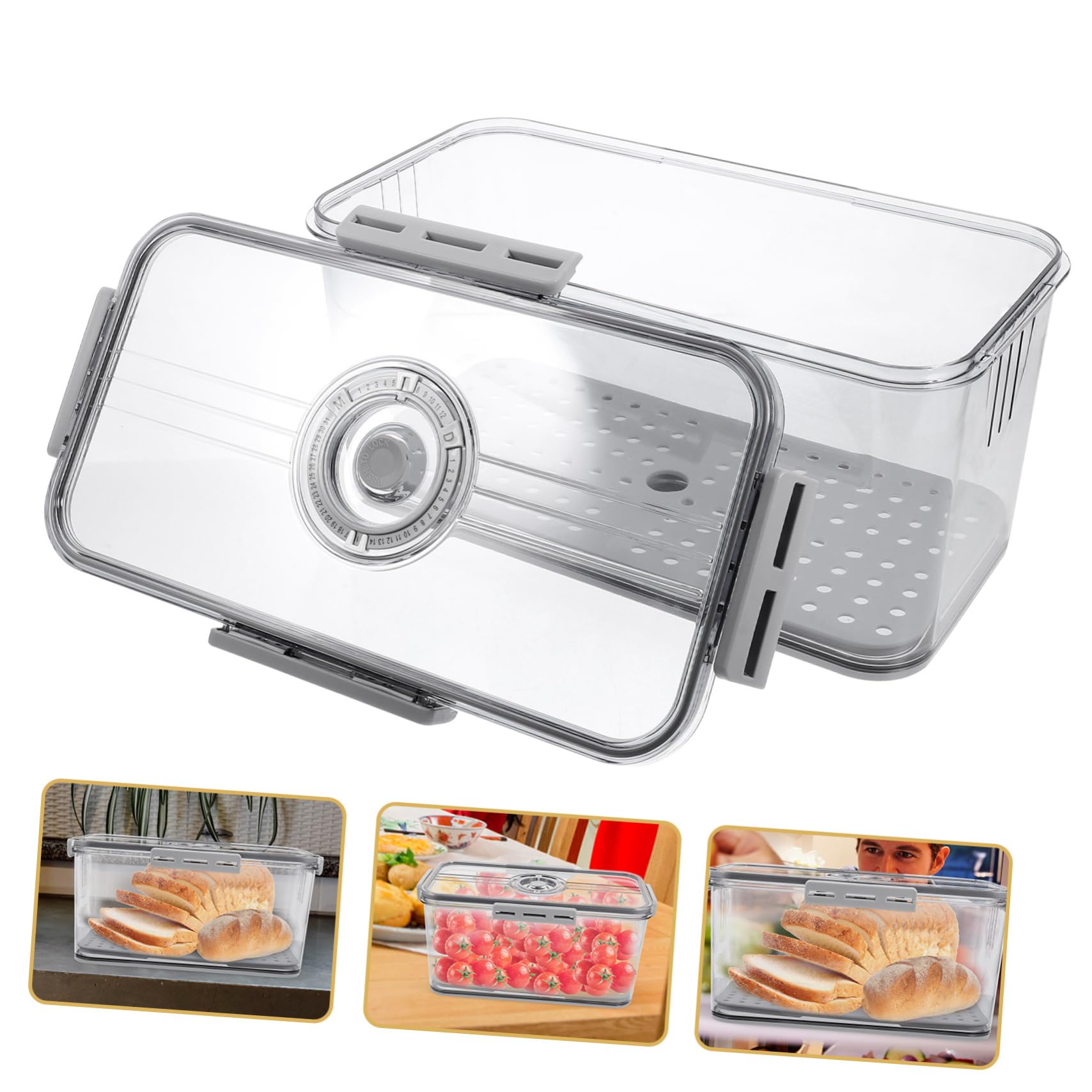 PRETYZOOM Kunststoff Aufbewahrungsbox mit dichtem Verschluss und Abtropfschale lebensmittelechter Frischhaltebehälter für Brot und Obst in Küche oder Schrank
