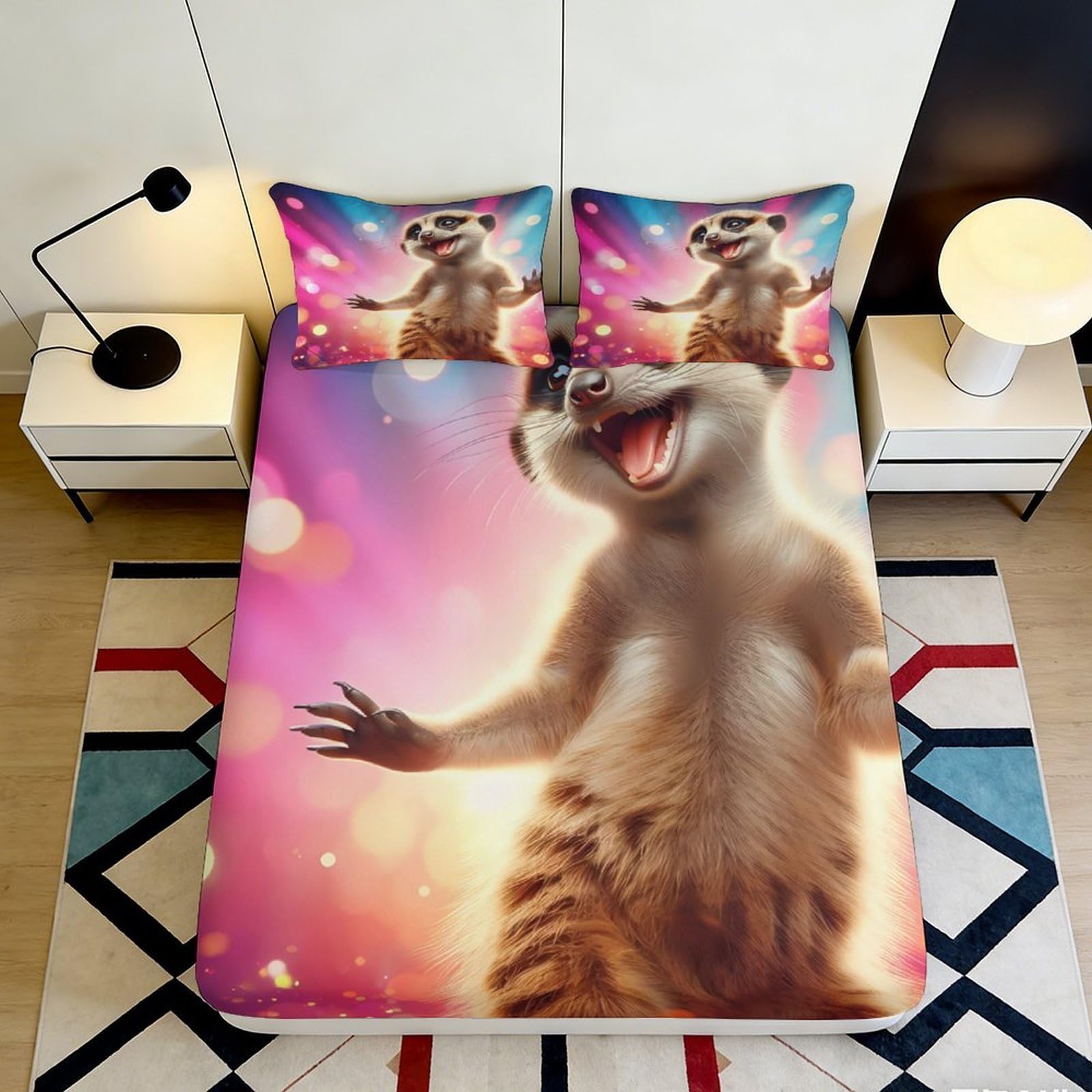 3D Printed Cartoon Animal Fitted Sheet Microfiber Deep Pocket Non-Slip Bedding Cartoon Animal Mattress Fitted Cover 90x200x25cm