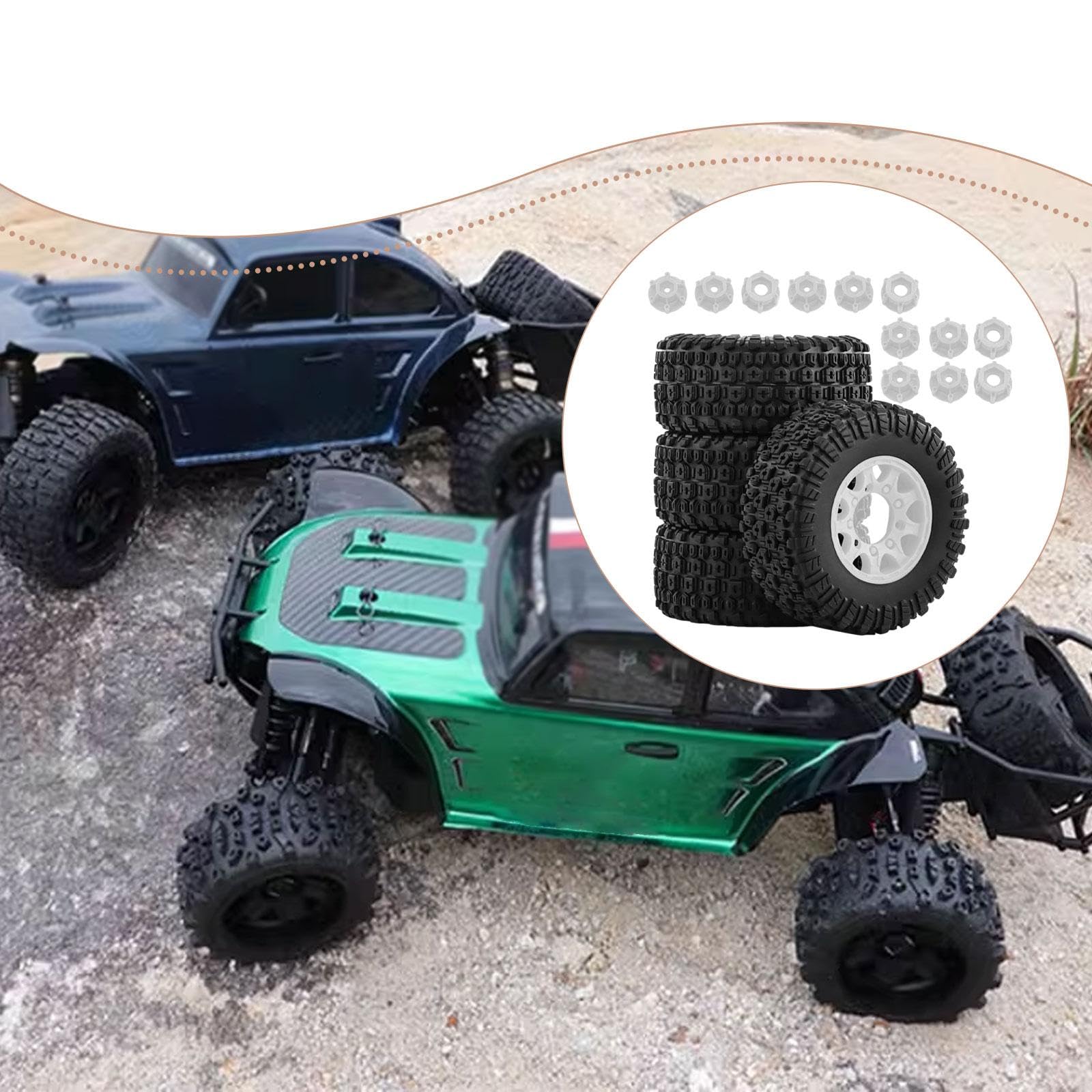 4 Pezzi Ruote Auto Giocattolo Pneumatici Ricambio Adattatori Inclusi Gomma PP Installazione Pratica Adatti a Modellismo Radiocomandato Riparazione RIC, Bianco