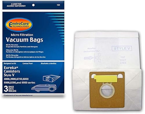 EnviroCare Bolsas de repuesto para aspiradora de microfiltración diseñadas para adaptarse a recipientes Eureka estilo V, paquete de 3