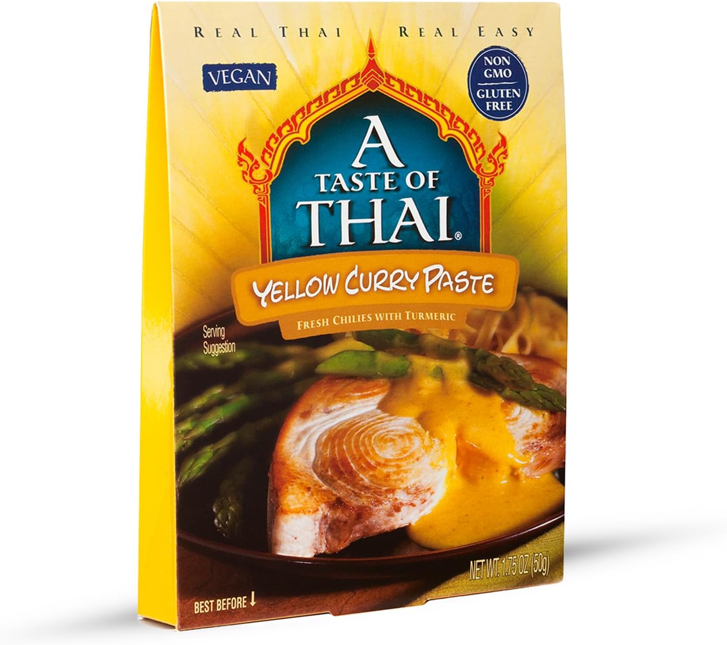 A Taste of Thai Yellow Curry Paste - 1.75 oz Pack of 6 Ready-to-Use Mix | Flavored with Classic Thai Spices | Use as Rub Marinade Dipping Sauce & More | Non-GMO | Gluten-Free | No Preservatives
