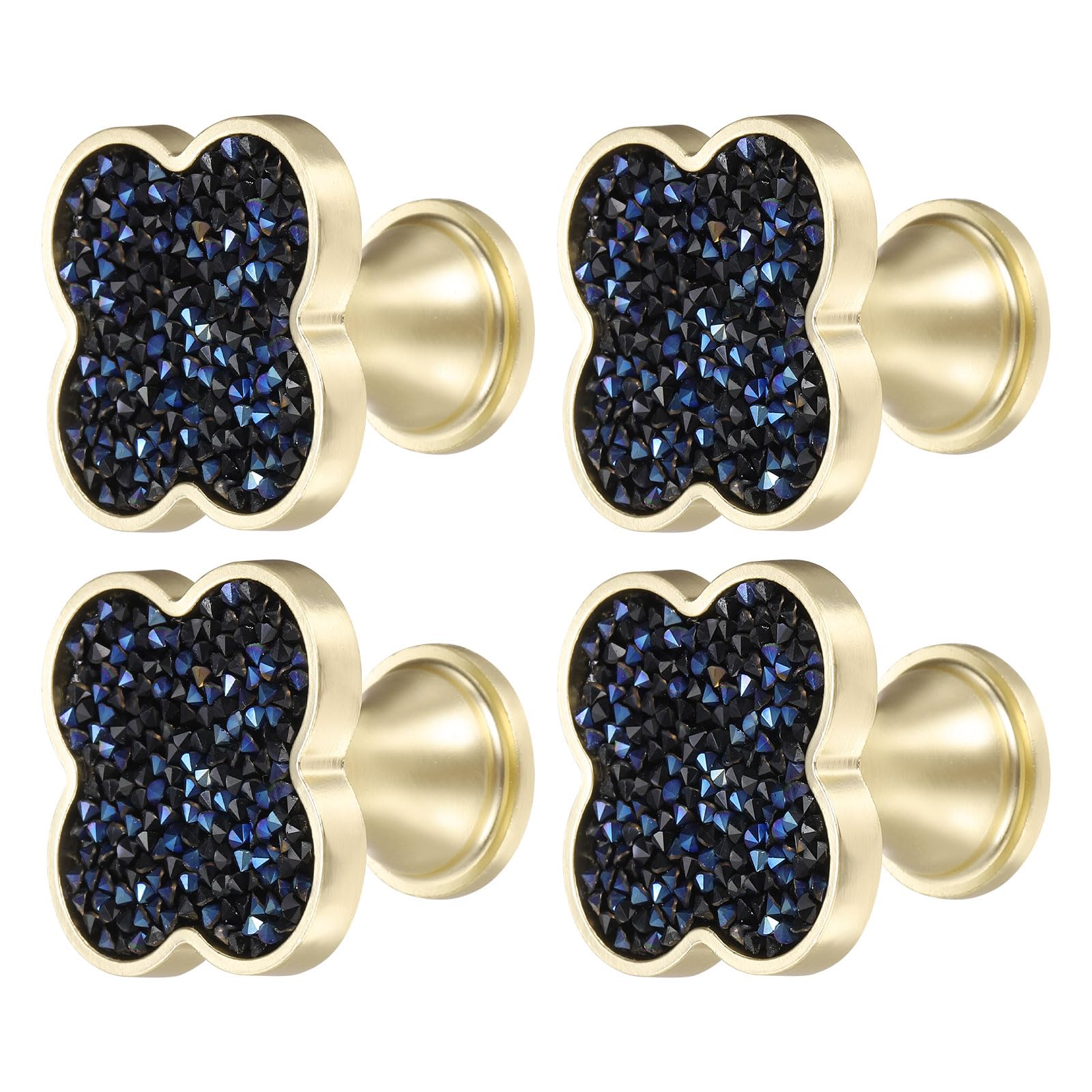 sourcing map 4Pcs Drawer Knobs, Zinc Alloy Decorative Four-Leaf Pull Handles with Screws for Furniture Dresser Wardrobe Cupboard, Crystal Blue