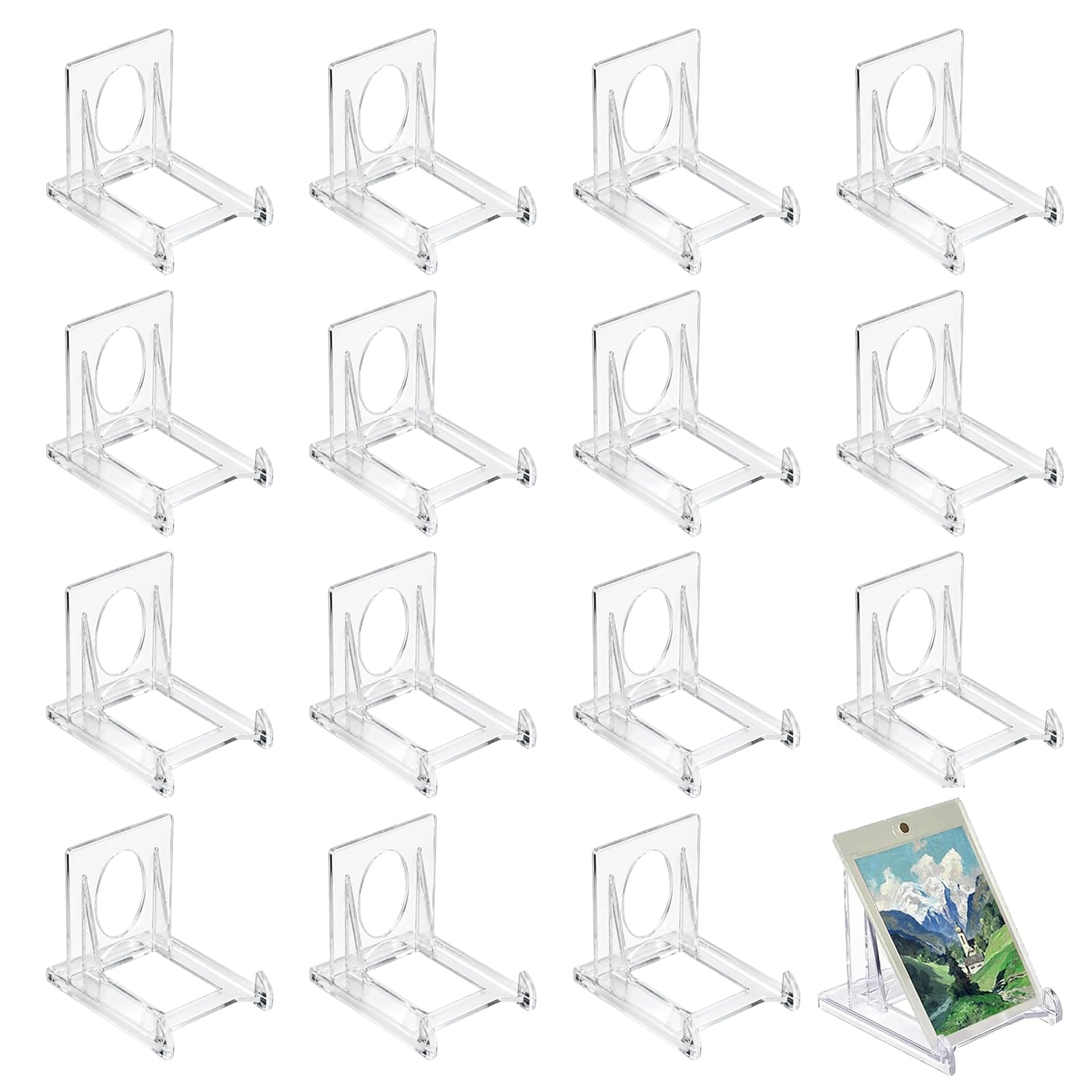 WitMbg Card Stand, 15PCS Graded Card Display Stand, Adjustable Acrylic Card Display Stand for Trading Cards, Transparent Card Stand for Professional Showcases and Home Displays