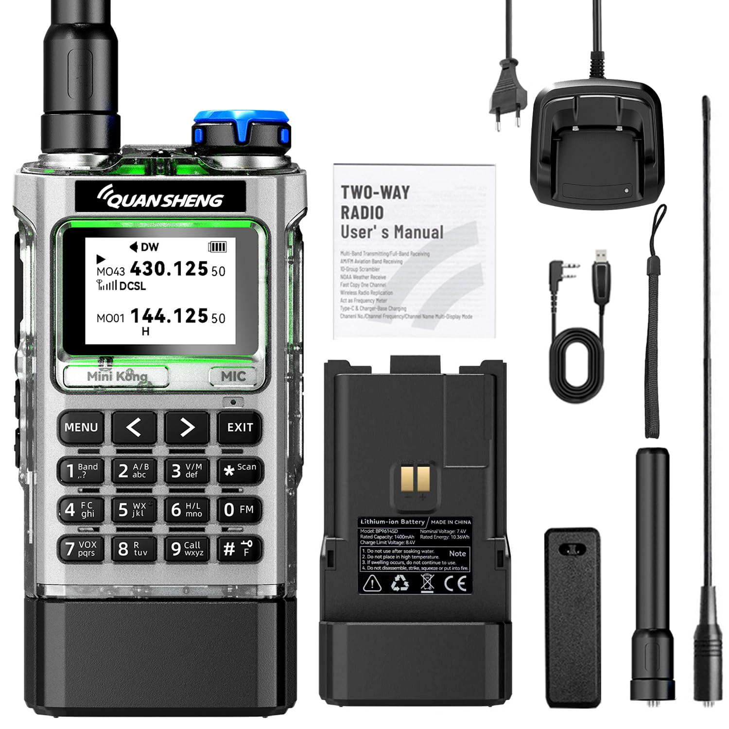UV-K1 Radio Ricetrasmittente Portatile, Walkie Talkie Ricaricabile 2500 mAh, Type-C, 200 Canali, VOX, Scansione, FM, Allarme Emergenza, Outdoor e Lavoro