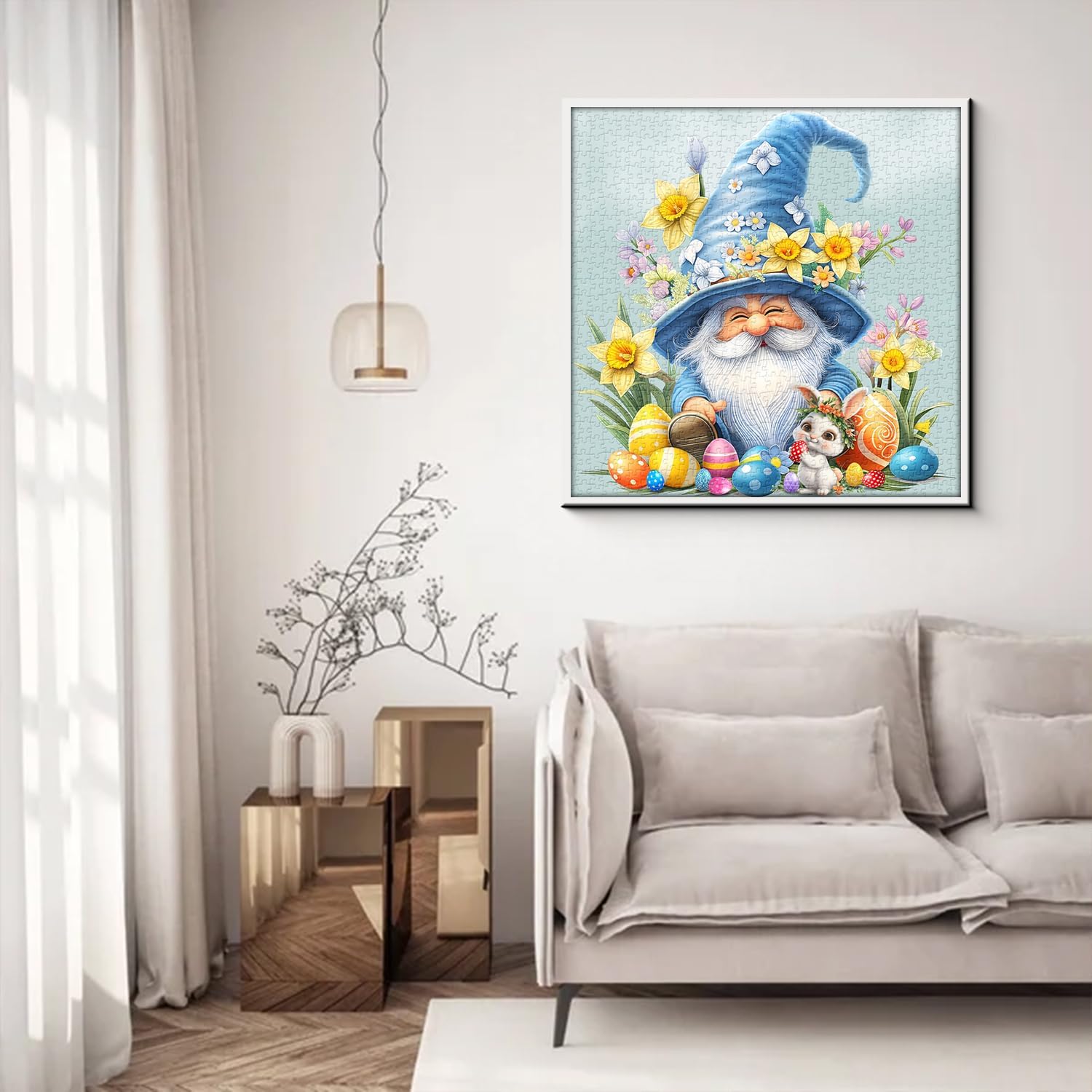 Easter Gnome Puzzles for Adults 1000 Pieces, Cute Rabbit Flower Jigsaw Puzzles, Spring Garden Easter Eggs Puzzle as Home Decor