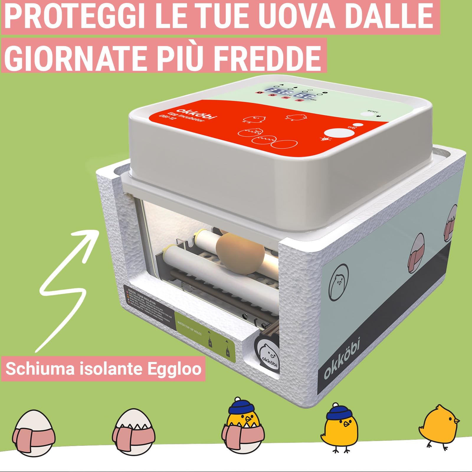 Incubatrice per Uova - 12 Uova - Ideale per Tutte Le età - Incubatrice per Uova Automatica Piccola con Girauova Automatico e Controllo umidità - Lampada sperauova - 5 Anni di Garanzia OBI-12