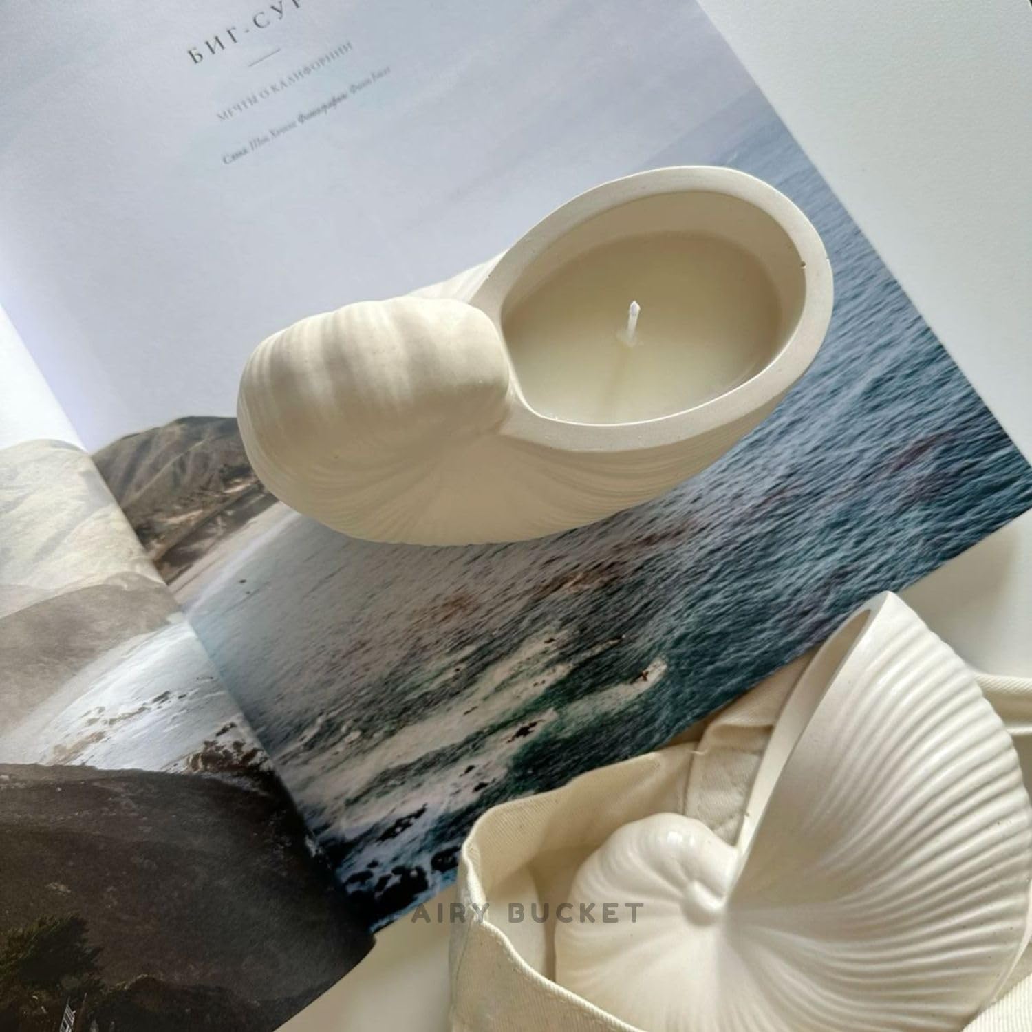FAIRY BUCKET ™ Aesthetic Soy Wax Scented Candles – Reusable Concrete Sea Shell Jars, Blue Waves Scent, 12+ Hours Burn Time – Perfect Home Decor for Bedroom & Office | Long-Lasting (Blue Waves)-picture-19