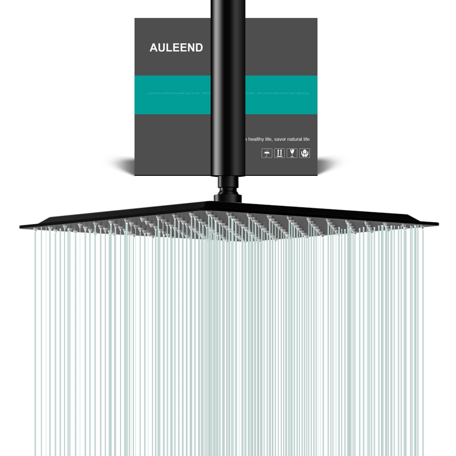 Auleend Square Shower Head High Flow Stainless Steel Square Rainfall Shower Head High Pressure Design Even At Low Water Flow (A03 Matte Black 12 In 764479214749