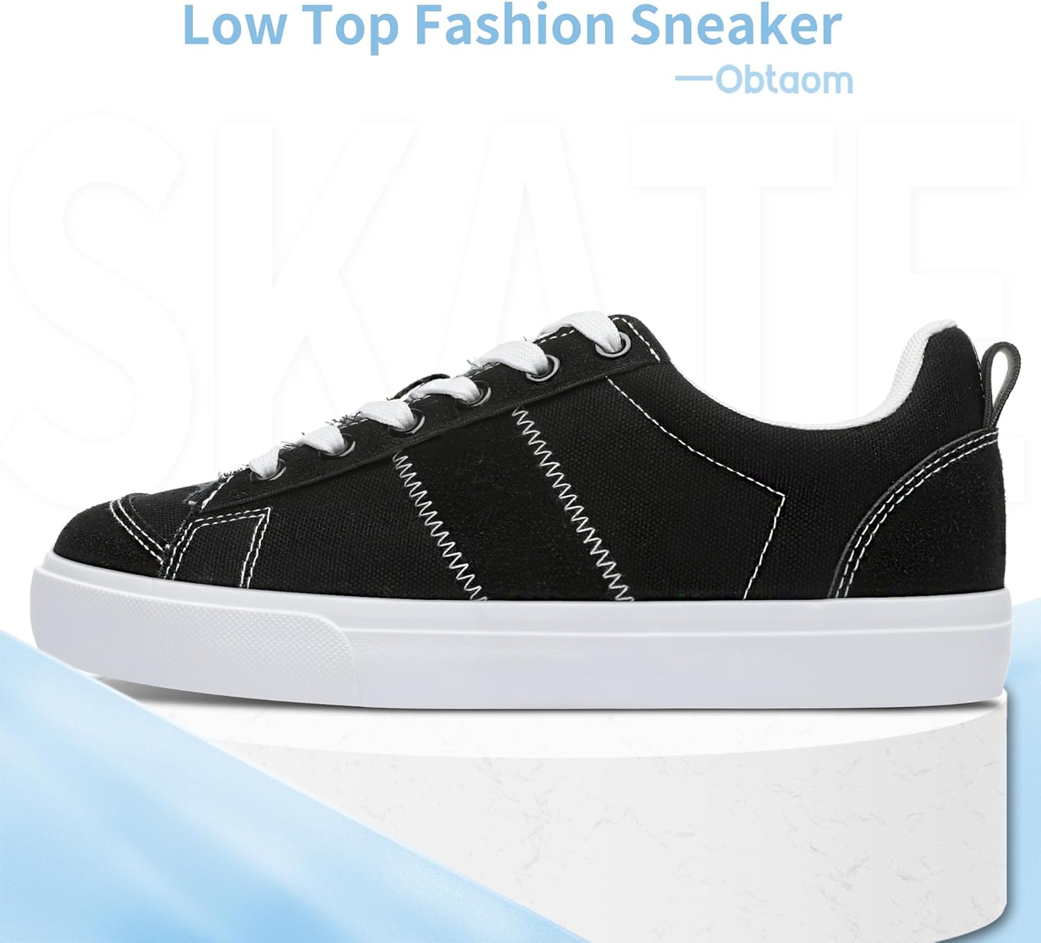 Obtaom Women's Canvas Sneakers Cute Lace up Fashion Sneaker Comfortable Skate Shoe for Lady Casual Tennis Flats - Image 3