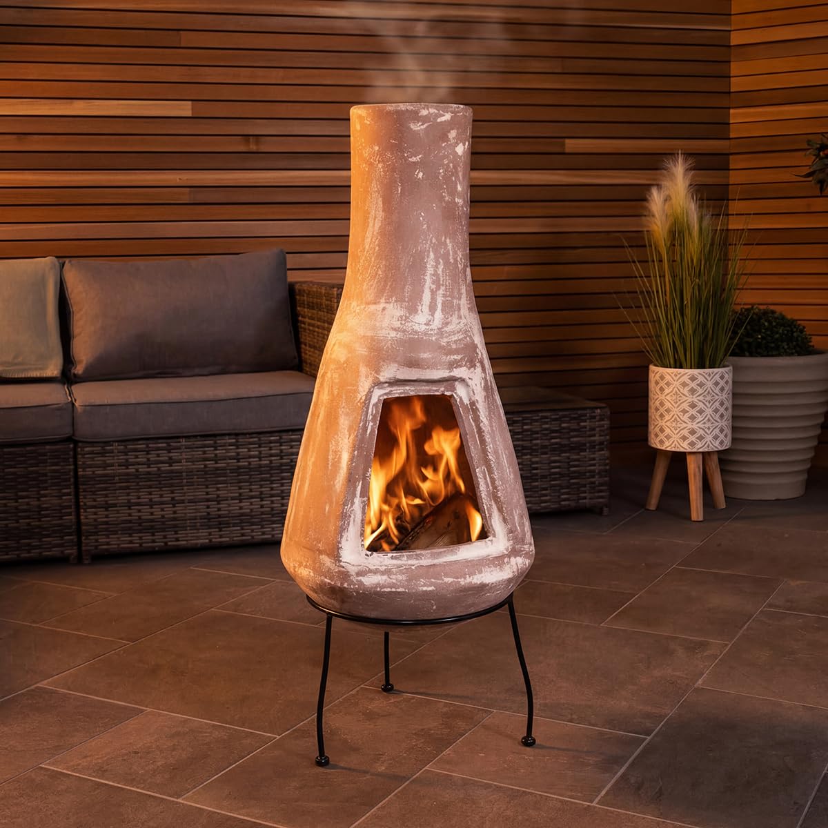 Charles Bentley Barcelona Clay Chiminea with Stand, Natural, Large