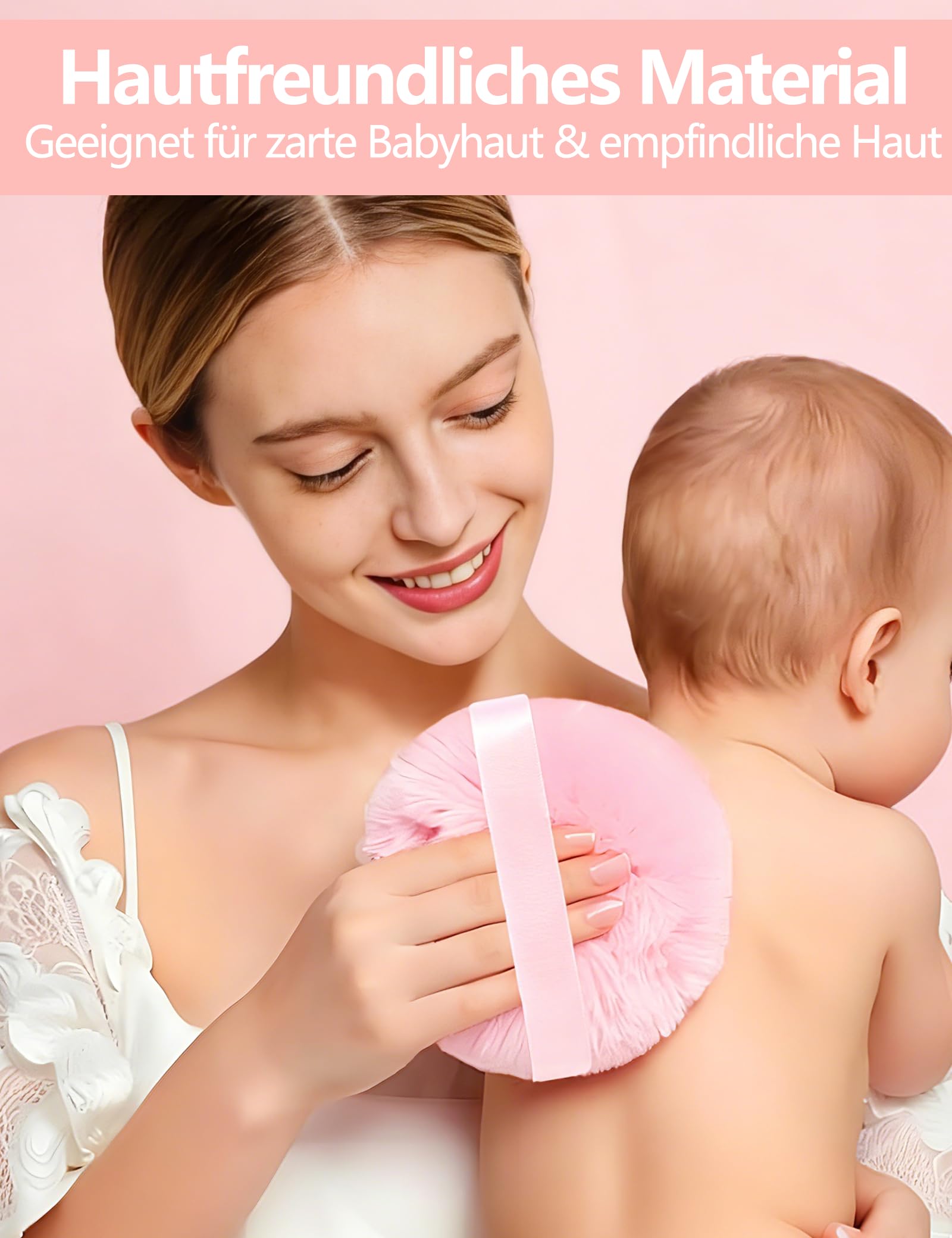 Großer Puderquaste und Behälter Set für Körperpuder Babypuder & Losen Puder | 13CM Puderpuff mit leerer Puderbehälter für Frauen & Baby, Waschbare Baby-Puderquasten (Kein Pulver)