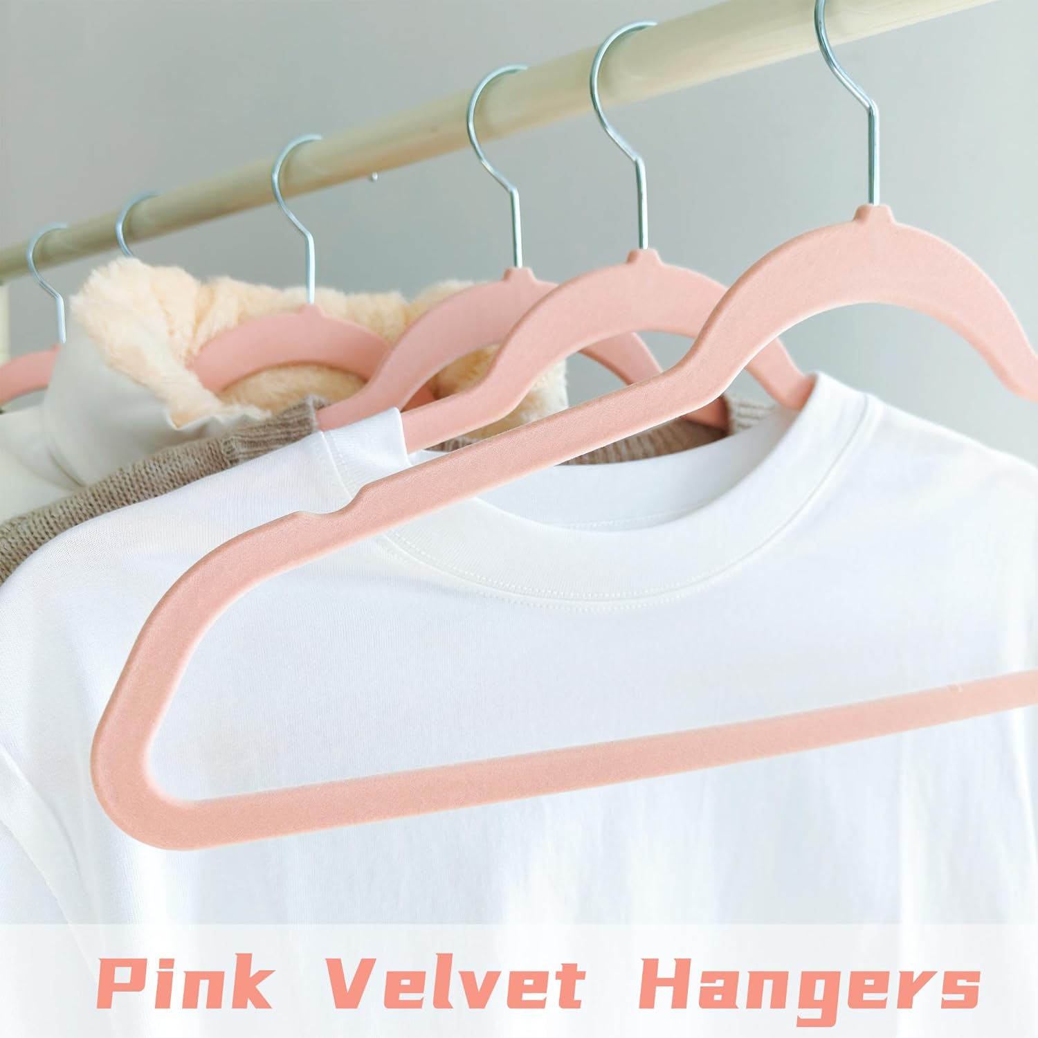 Pink Velvet Hangers 60 Pack, Anti-Slip Slim Space Saving Hangers with 360° Swivel Hook, 17.7 Inch Velvet Clothes Hangers for Coats,Sweater,Jackets,Dresses, Shirts, Suits & T-Shirts (Pink, 60)