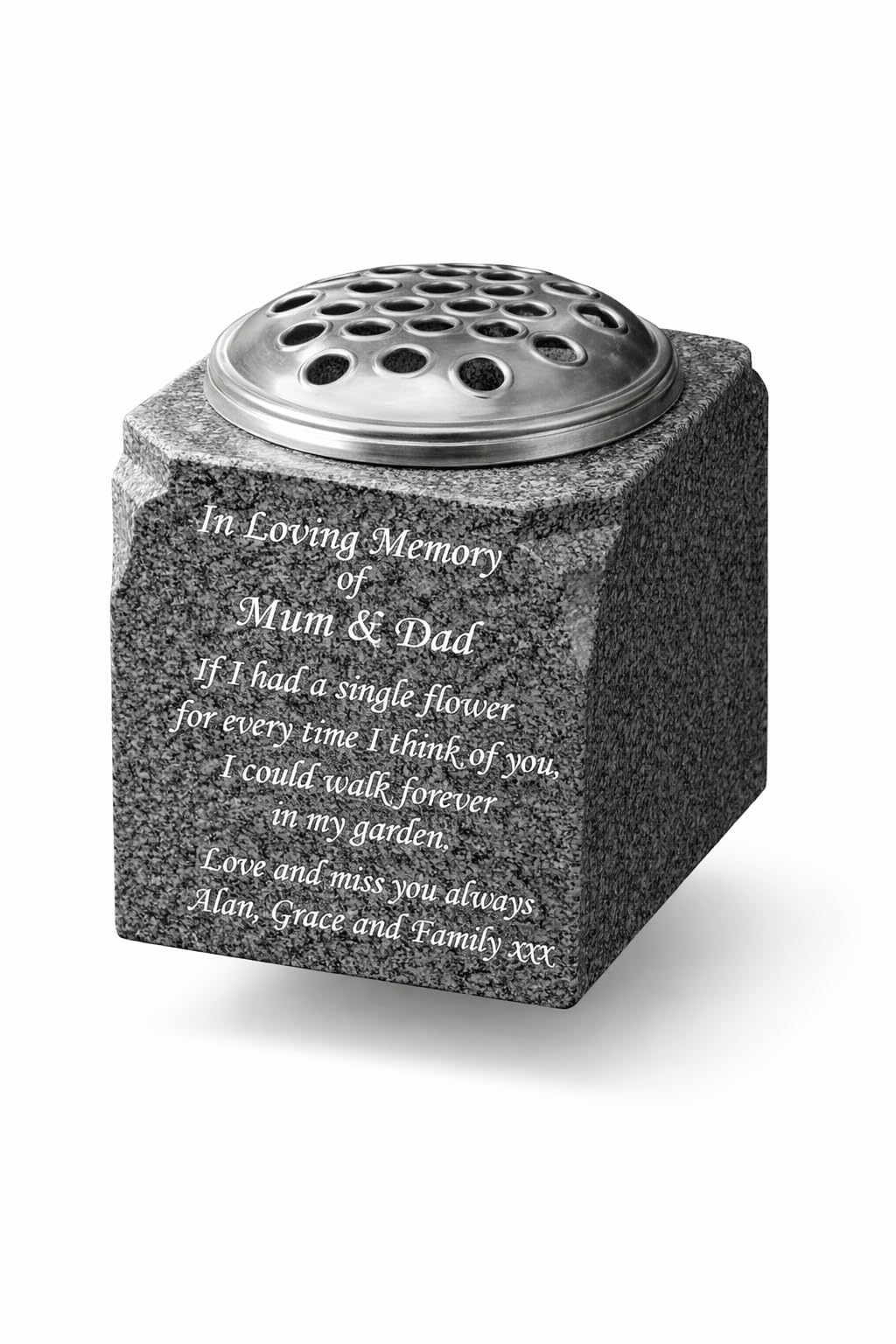 Ccmemorials Black Memorial Keepsake Vase, Personalised Granite, For Gravestone
