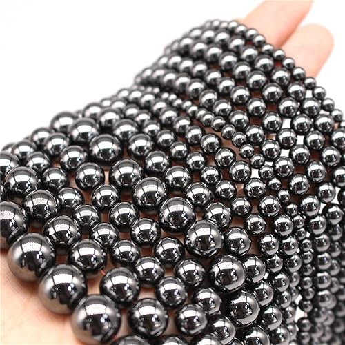 Oameusa Cuentas redondas de hematita negra natural de 0.315 in, cuentas sueltas de ágata para fabricación de joyas de 15 pulgadas, 1 hebra por bolsa