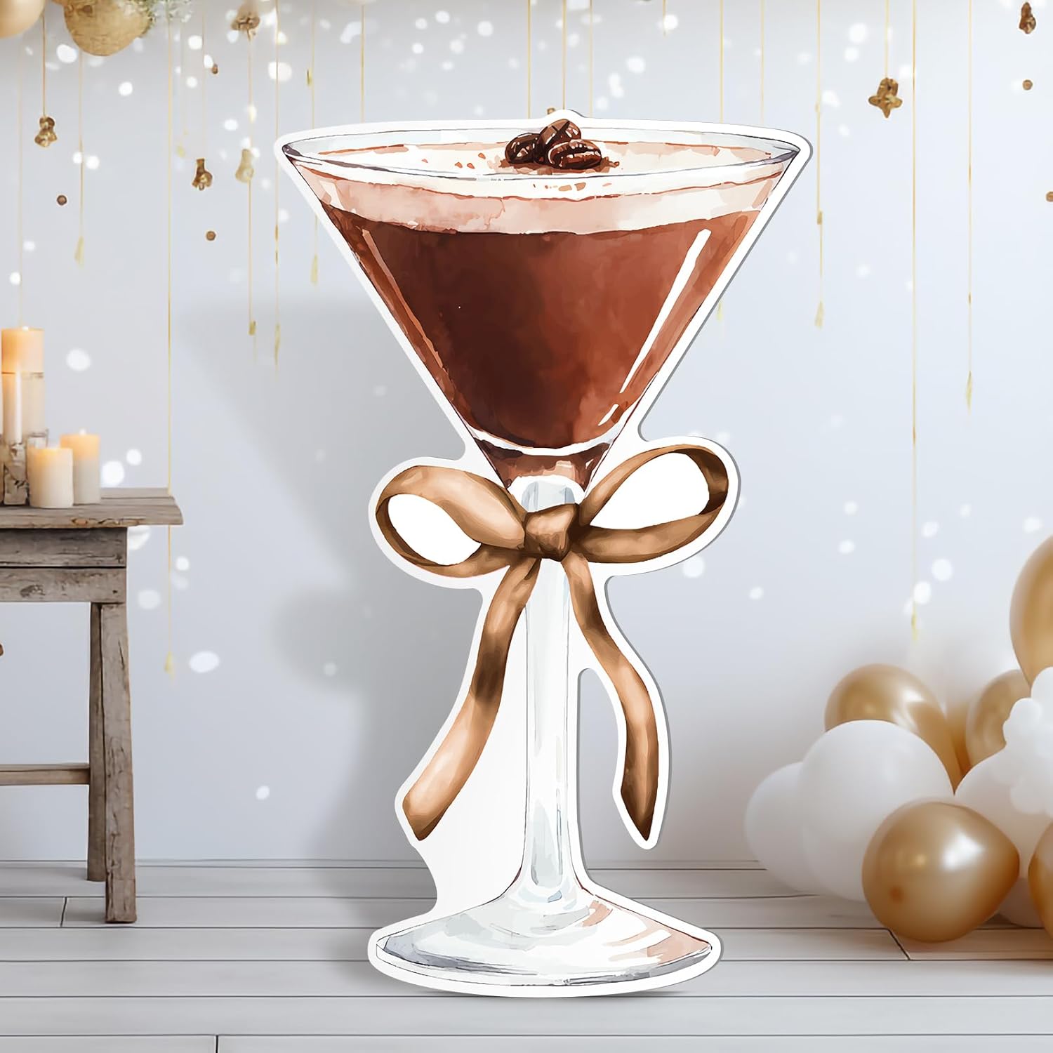 4ft Espresso Martini Birthday Decorations Brown A Tini Bit Older Party Backdrop Birthday Party Background Decor for Women Bar Wedding Bachelorette Bridal Shower Supplies Ribbed Martini Glasses Brown