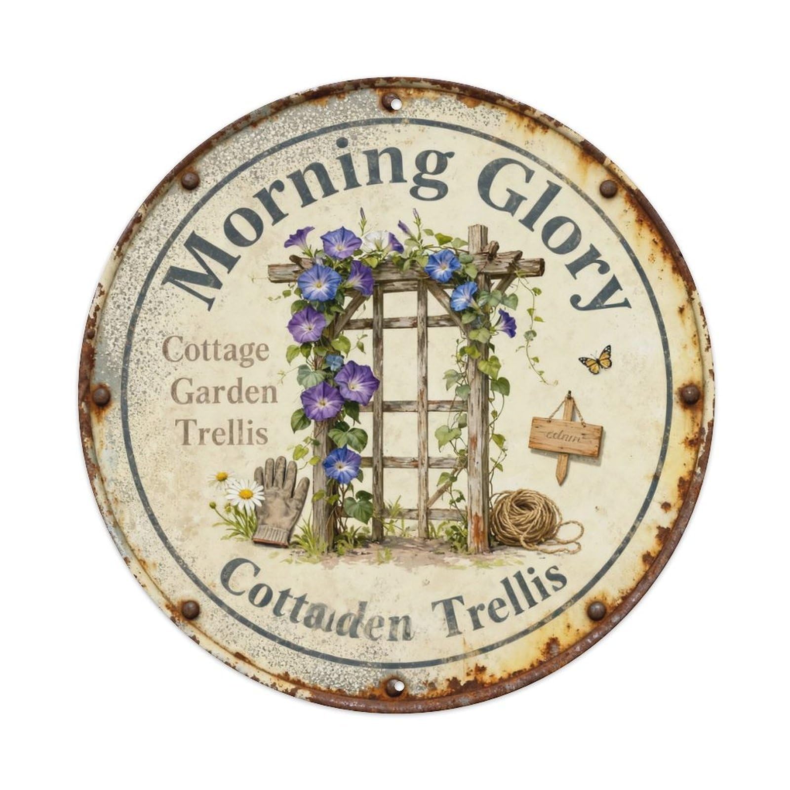 Morning Glory Trellis Metal Tin Sign Plaque