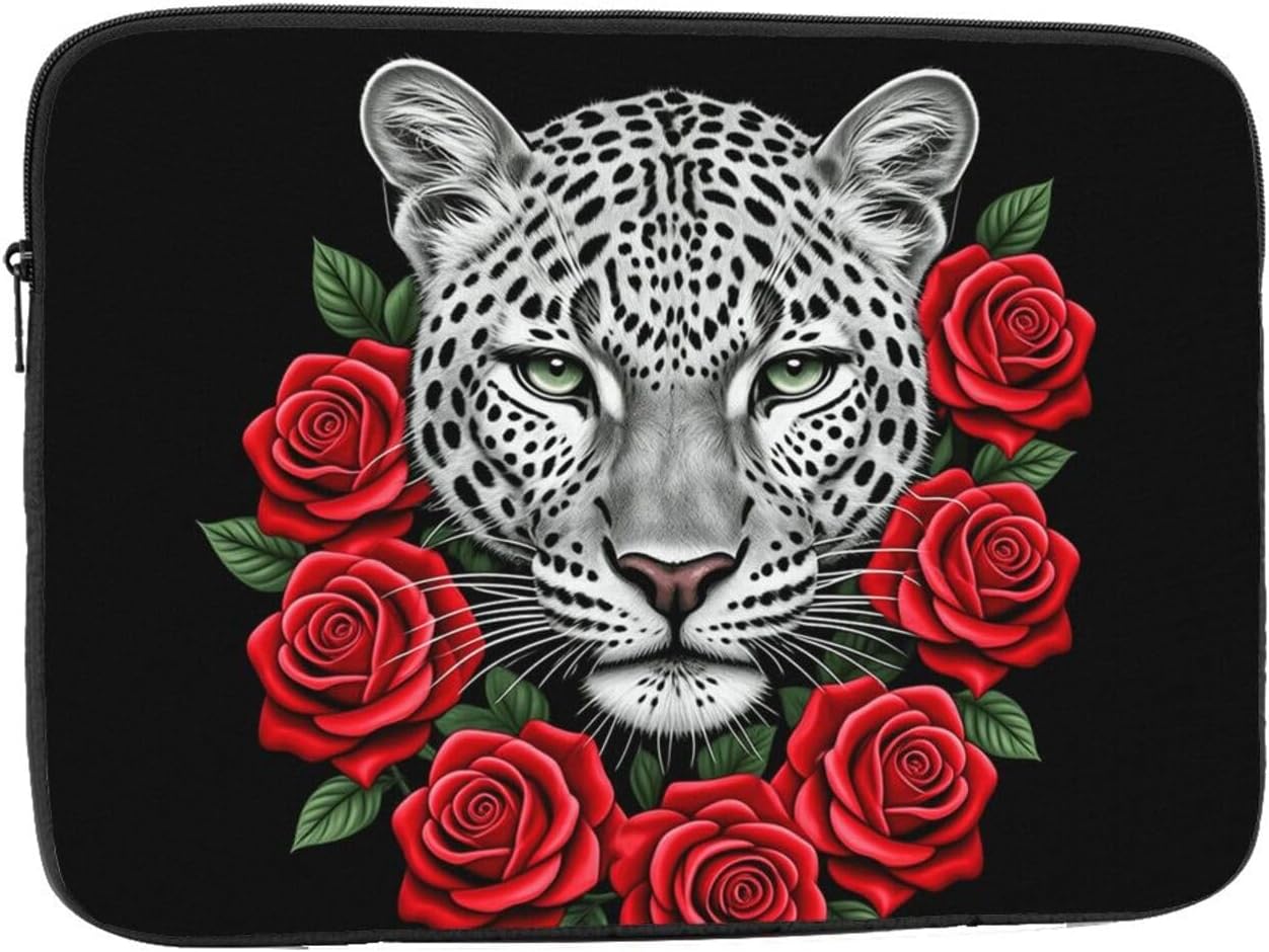 360° Protective Laptop Sleeve Case Shockproof Laptop Cover Funny Red Rose Flower and Cheetah Briefcase Carrying Computer Bag 10 inch