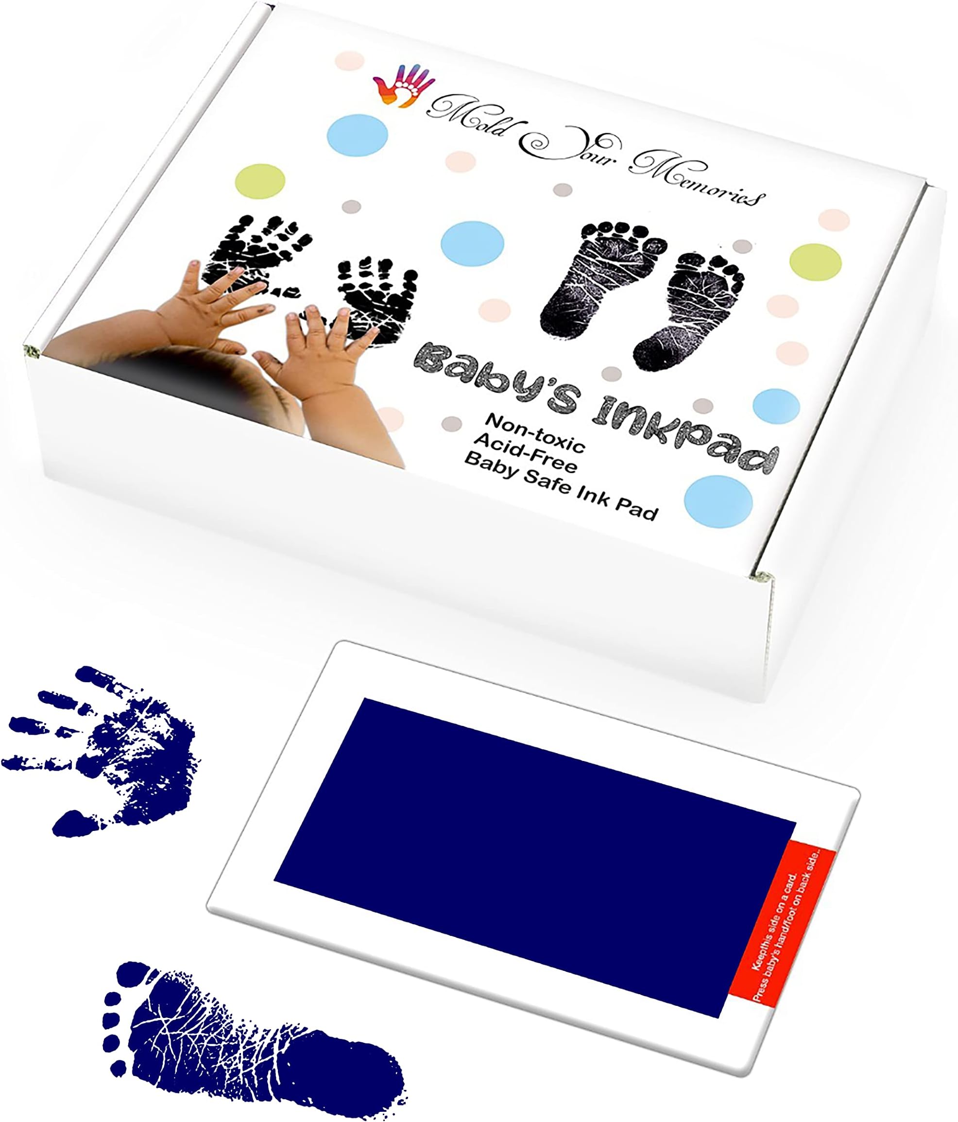 Mold Your Memories Baby Inkless handprint and footprint kit. Baby skin safe ink pad for hand and feet impression. Baby imprint kit for Newborn Gifting, Baby records, Baby first memory.