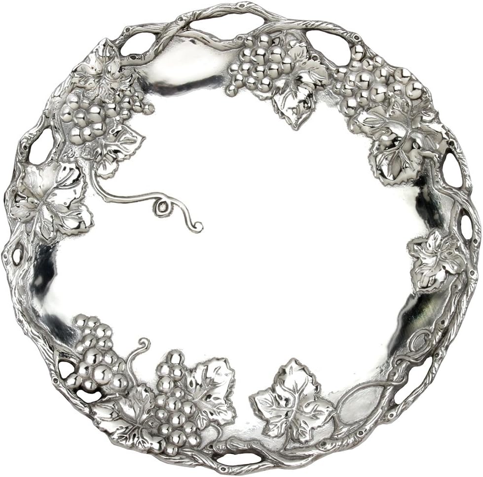 Aluminum Grape Round Tray, 15-Inch Diameter, Vineyard-Inspired Openwork Design for Elegant Serving