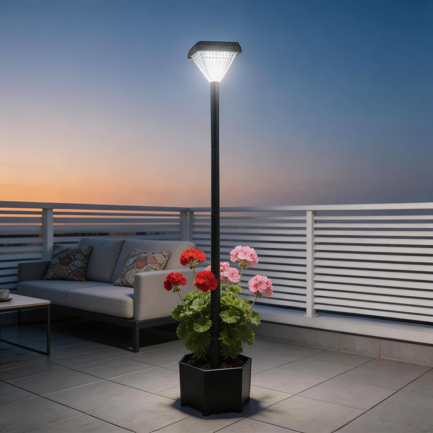 Farol Solar Exterior con Maceta 138 cm, Luces Solares Jardín