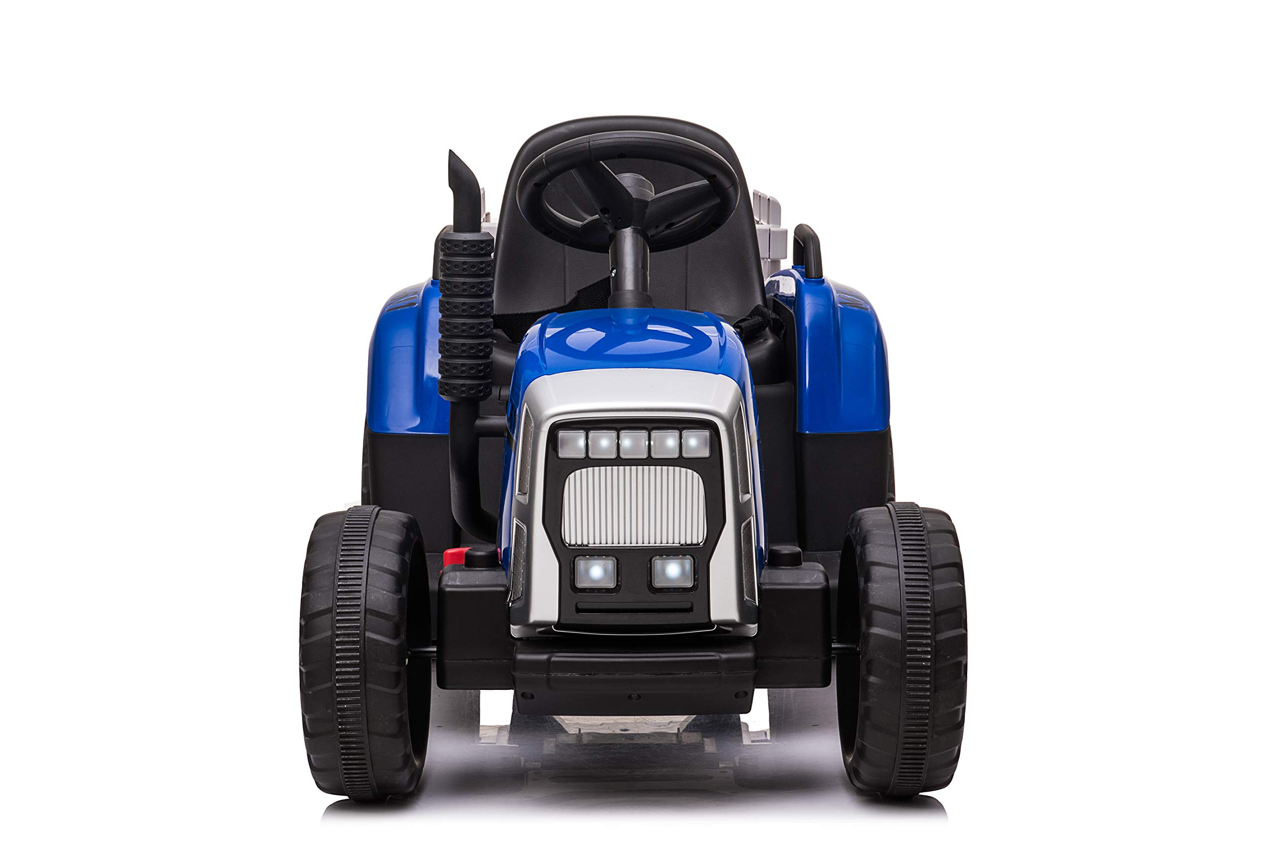 FINOOS Trattore elettrico per bambini 12V con pala e rimorchio rimovibile veicolo elettrico per bambini con luce LED musica clacson telecomando 2.4G 2-5 km/h, blu