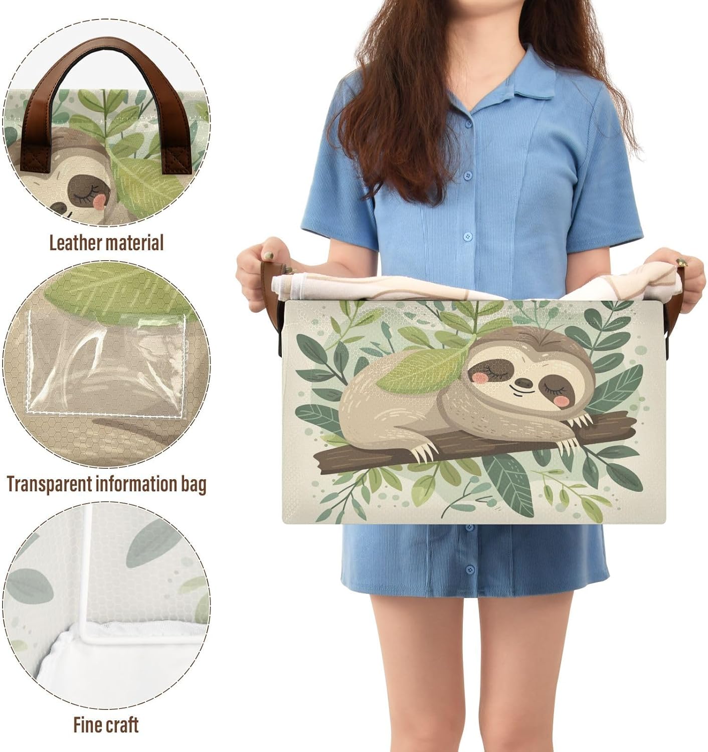 YETTASBIN Sloth Storage Basket 1 Pack, 32L Large Collapsible Toys Clothes Organizer, Waterproof Closet Storage Bin with Handle for Shelves Laundry Bathroom Home Office Decor