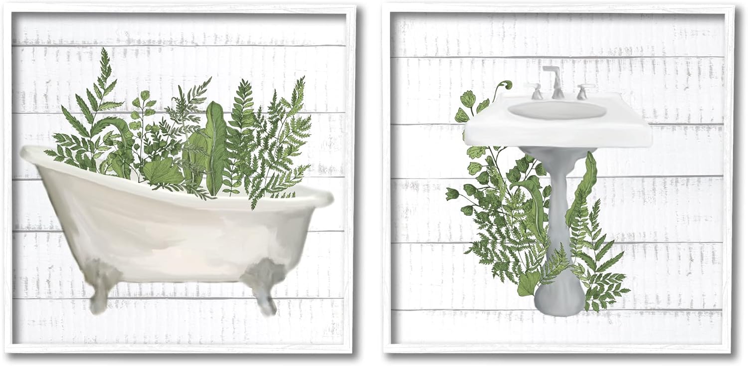 Stupell Industries Rustic Botanical Herbs Bathroom Sink Bathtub Ferns, Design by Kim Allen
