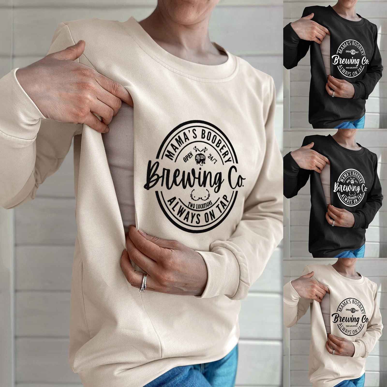 Damen-Pullover, lässig, Still-Sweatshirt, bequem, Reißverschluss, Stillpullover Umstandsmode Stillpullover Damen Pullover Rundhals Stillshirt Stillpullover Langarm Stillzeit Bequem Nursing Top