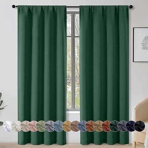 Miniatura 174 de OWENIE Sally Ever Green Cortinas Opacas para Dormitorio Sala de Estar 63 Pulgadas de Largo Juego de 2 Paneles, Aislamiento Térmico Ahorro de Energía