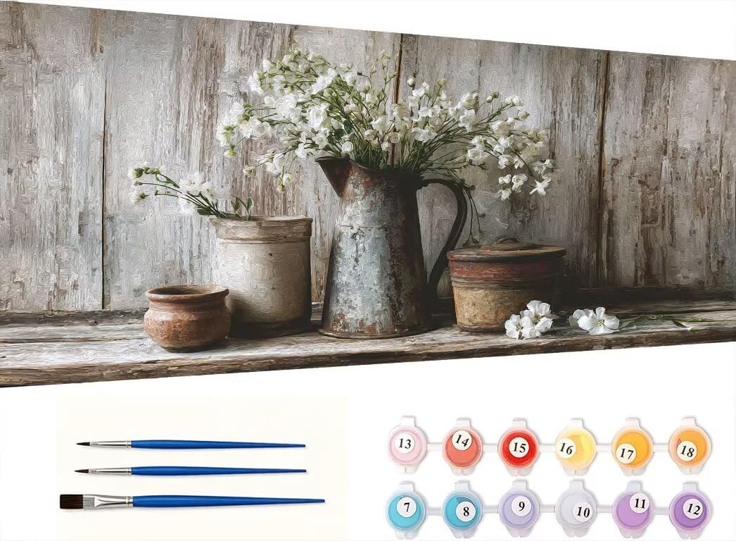 Pintar por Numeros Adultos, Flores Blancas, 70x90cm 7JGWX-20