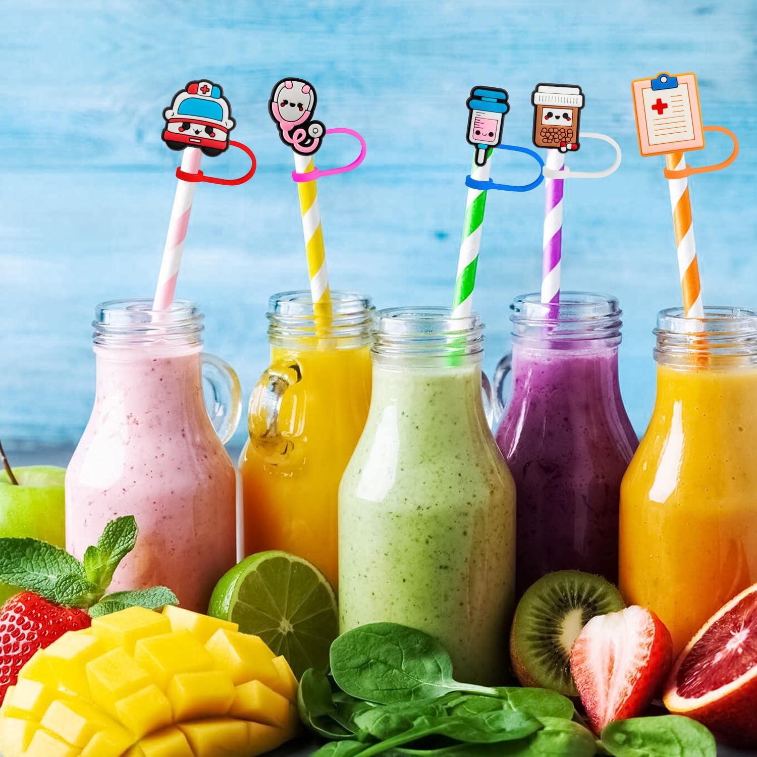 24 Pcs Nurse Straw Toppers, 9-10mm Silicone Nursing Straw Covers for Tumblers, Cute Reusable Spill Proof Dust Proof Medical Theme Water Bottle Straws Tip Covers for Drinking Straws - Image 5