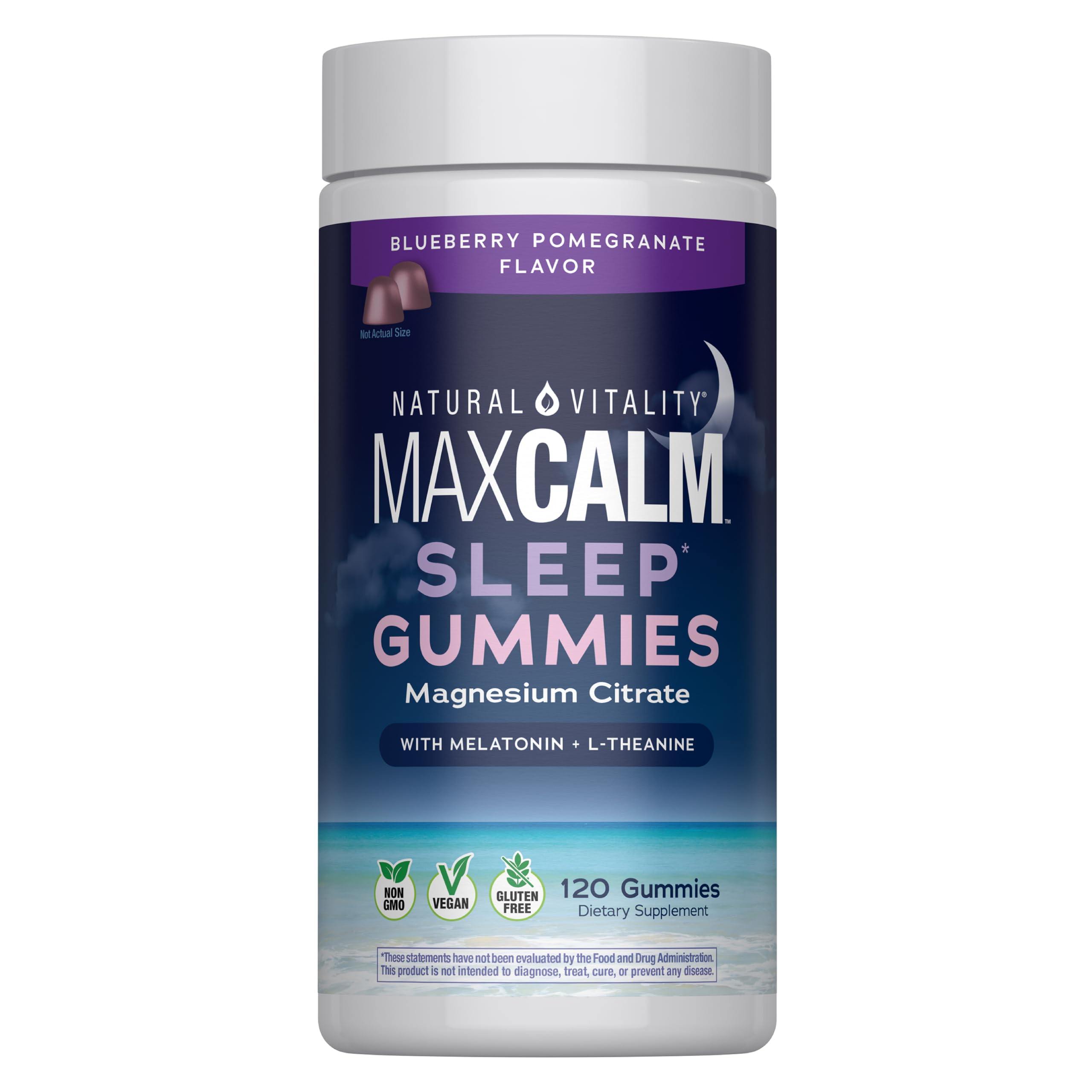 Natürliche Vitalität Schlafgummis, Magnesium-Ergänzung mit Melatonin und L-Theanin, vegan, glutenfrei, hilft dem Körper, in den Schlaf zu kommen, Blaubeergranat 120 Zählung
