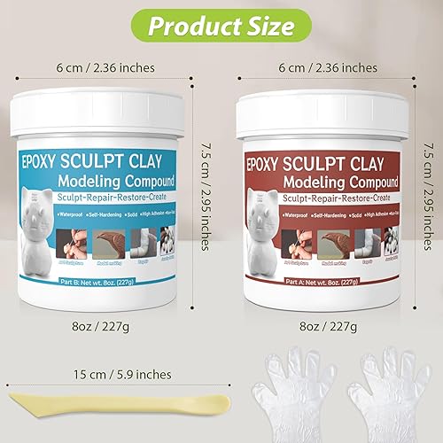 Miniatura 7 de Masilla epoxi negra para metal, 2 partes A y B arcilla epoxi para esculpir, modelado, construcción, reparación, masilla de piscina autoendurecible