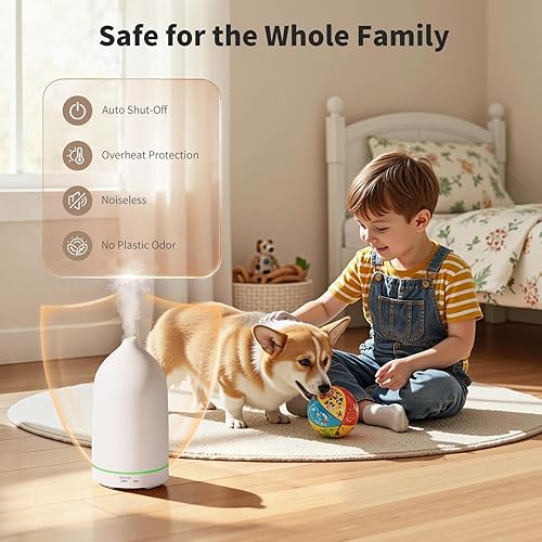 Miniatura 4 de URPOWER 120ML Essential Oil Diffuser Ceramic Aromatherapy Diffuser with 7-Color LED Lights, Auto Shut-Off, 2 Mist Modes, Humidifier for Home Office