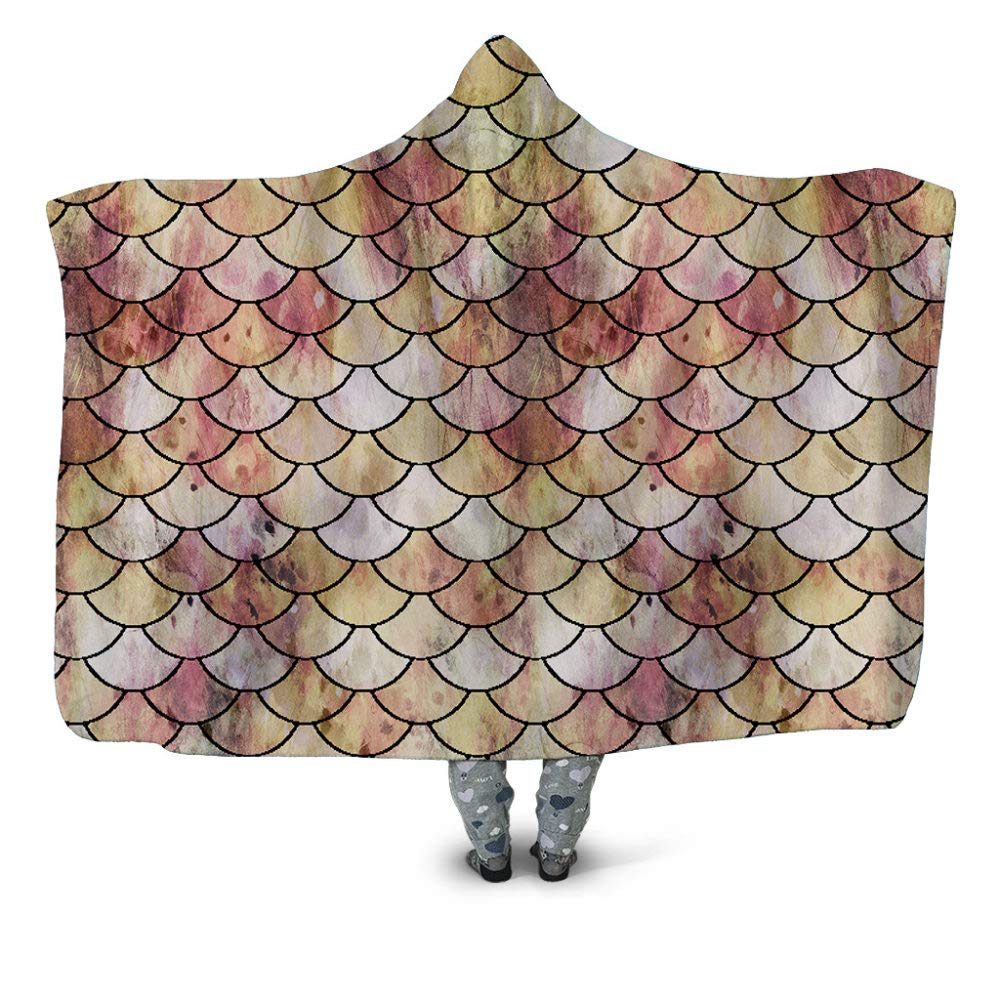 Couverture bureau pour la pause déjeuner avec capuche Sherpa motif écailles