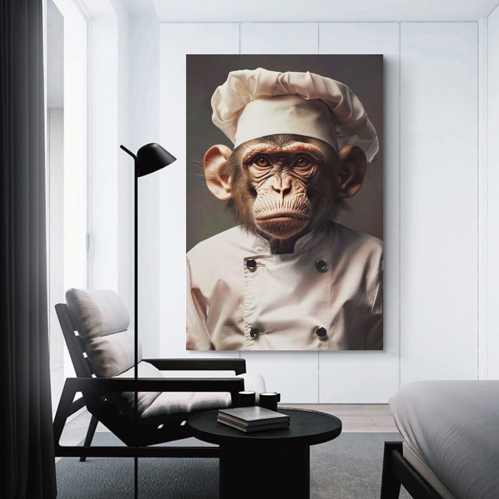 Junmoney Canvas Wall Picture Chimpanzee Chef Portrait, 20x30inch(50x75cm), for Hallway, Bedroom Or Modern Interiors, Home Decor Gift with Stylish Appeal