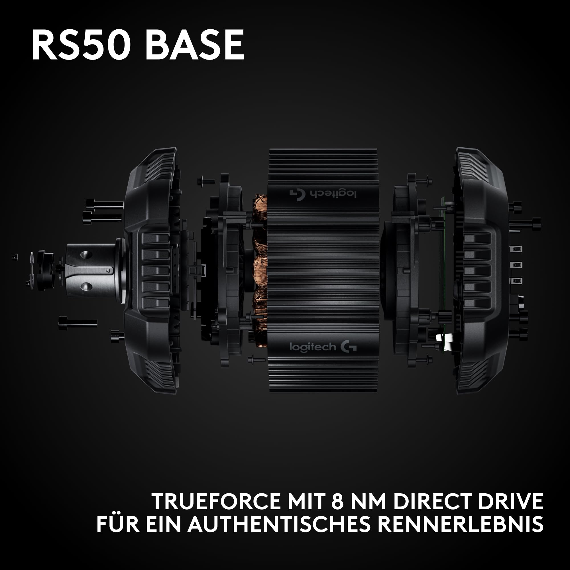 Logitech G RS50 System 3-teiliges Sim-Racing-Lenkrad-Setup RS50-Radbasis 8 Nm Direktantrieb RS Wheel Hub 13 Tasten RS-Rundrad 28 cm PS5/PS4/PC Schwarz