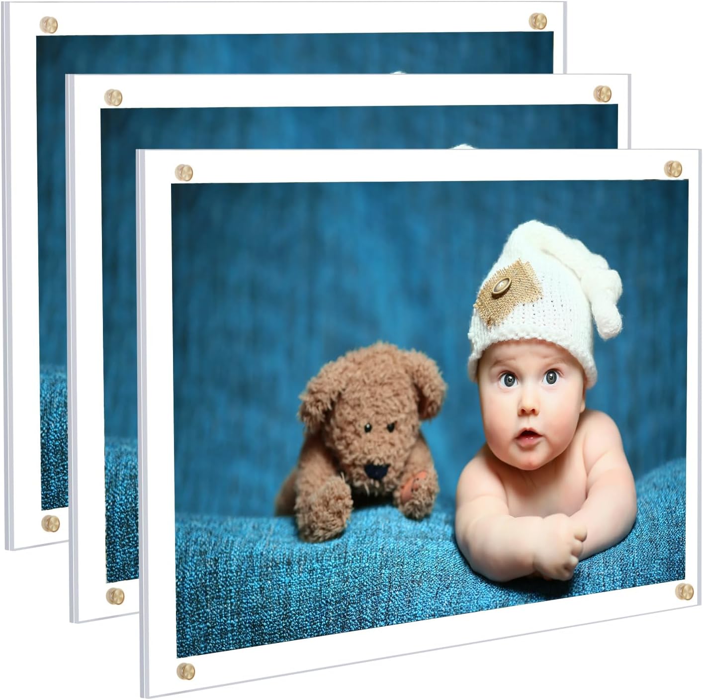 Kalami 3 Pack 8x10 Picture Frame Wall Mount Self Adhesive, Clear Acrylic No Drill Floating Frameless Poster Frame for Office Photo Canvas Document Gallery, Full Frame Size 10x11 3 8 x 10 in