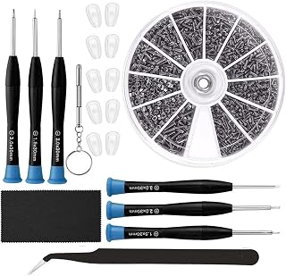 Eyeglasses Repair Kit, HKIDEE Sunglasses Repair Kit Include Glasses Nose Pads, Glasses Screws and 6 Screwdrivers and Tweezers for Glasses, Sunglass, Watch Clock Spectacle Repair