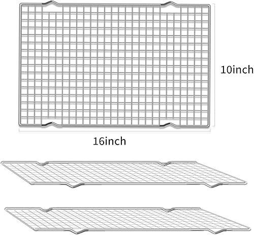 Miniatura 5 de UOUYOO Rejilla de enfriamiento para hornear, juego de 2 unidades de acero inoxidable, 16 x 10 pulgadas, para horno, rejilla segura para horno, asar,